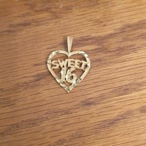 14k Sweet 16 heart pendant